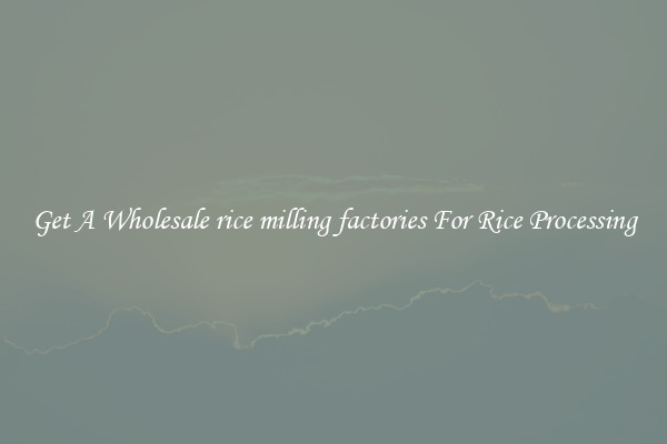 Get A Wholesale rice milling factories For Rice Processing